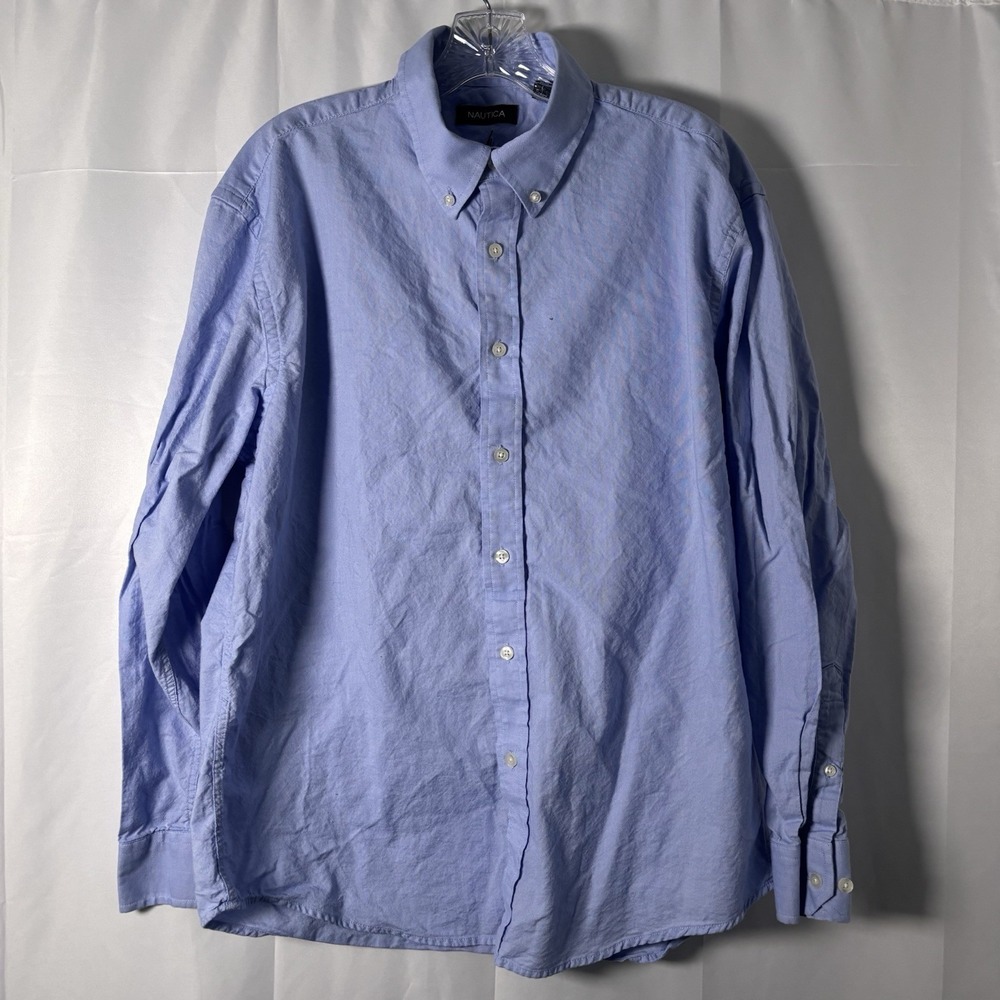 Nautica Men's Long Sleeve Button Down Shirt Blue‎ STAINED